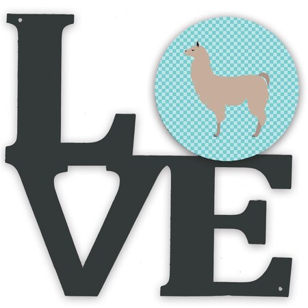Carolines Treasures 11.5 x 11.75 in. Llama Blue Check Metal Artwork Love Wall Decor BB8090WALV
